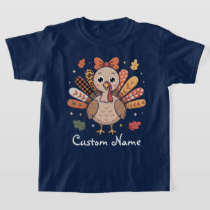 Coquette Thanksgiving Girls Custom Girly Turkey T-Shirt