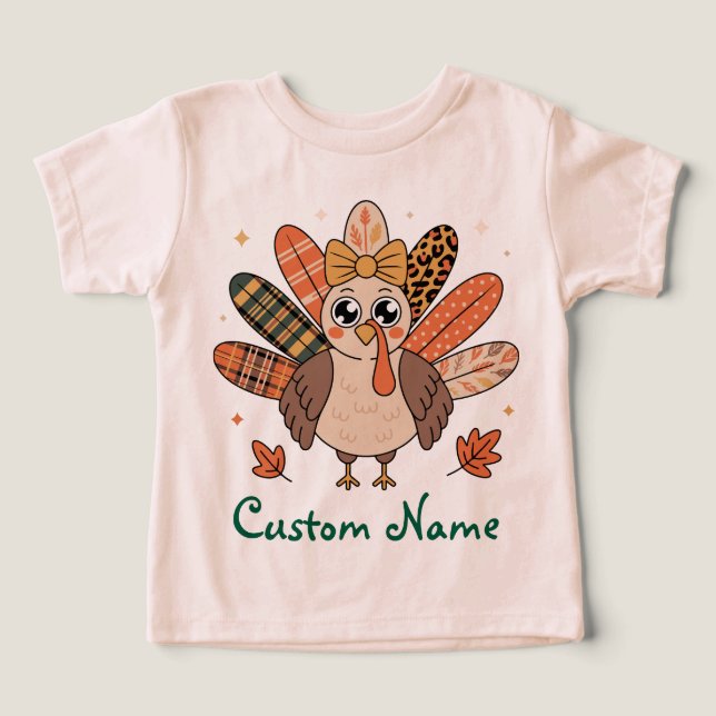 Coquette Thanksgiving Unisex Custom Turkey Bow Fal Toddler T-shirt (Design Front)