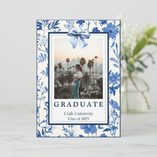 Coquette Toile Bow Photo Graduation Announcement