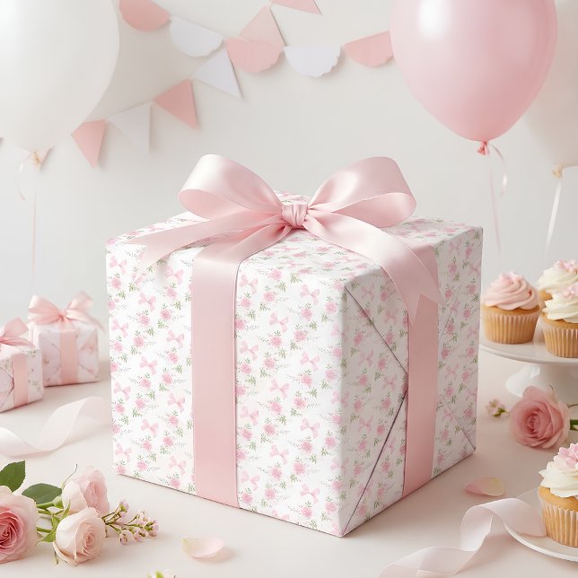 Coquette Toile De Jouy Pink Bow Wrapping Paper (Coquette Toile De Jouy Pink Bow Wrapping Paper)
