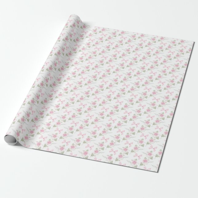 Coquette Toile De Jouy Pink Bow Wrapping Paper (Unrolled)