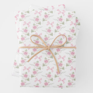 Coquette Toile De Jouy Pink Bow Wrapping Paper Sheets