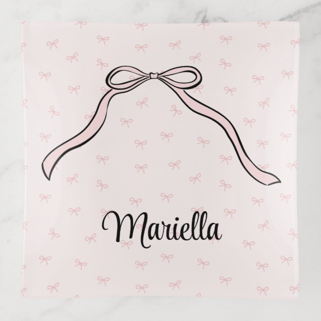 Coquette Trinket Tray Pink Bow Personal Ring Dish (Front)