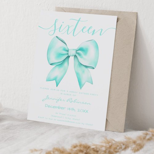 Coquette Turquoise Teal Bow Sweet 16 Birthday