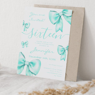 Coquette Turquoise Teal Bow Sweet 16 Party Invitation