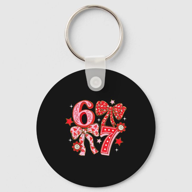 Coquette Valentine 67 Six Seven Bow Valentines 6 7 Keychain (Front)
