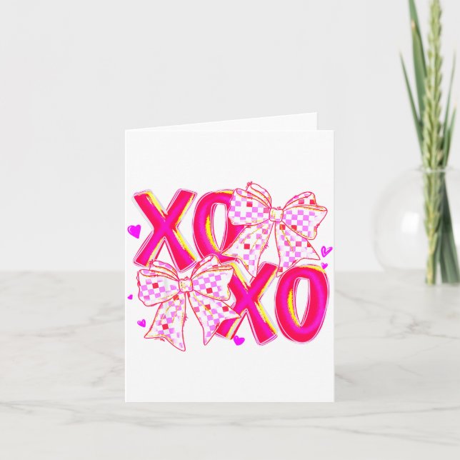 Coquette Valentine Xoxo Funny Valentine Bow Hearts Card (Front)