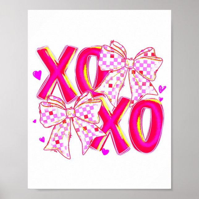 Coquette Valentine Xoxo Funny Valentine Bow Hearts Poster (Front)