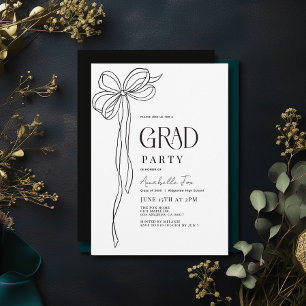 Coquette Vintage Black Bow Ribbon Graduation Party Invitation