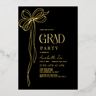Coquette Vintage Gold Bow Ribbon Graduation Party Foil Invitation