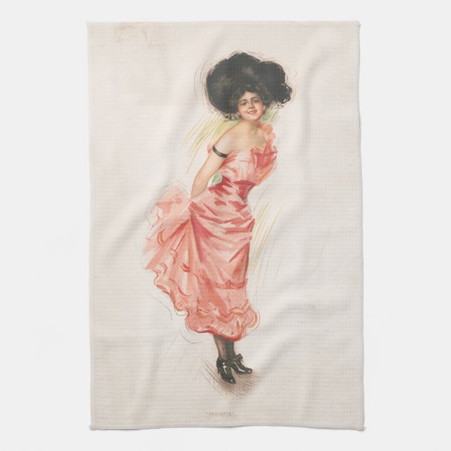 Coquette Vintage Illustration Kitchen Towel (Vertical)