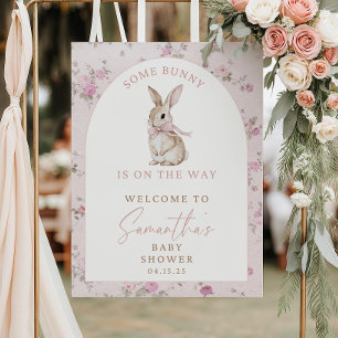 Coquette Vintage Pink Bow Baby Shower Welcome Sign