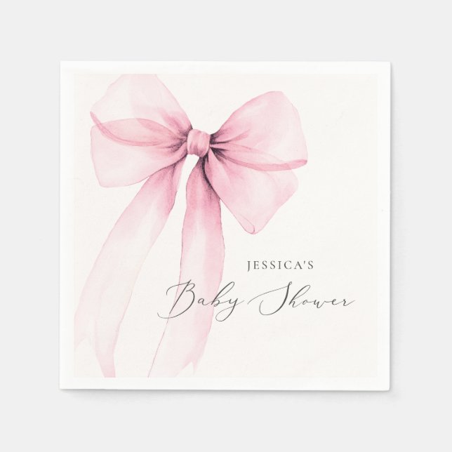 Coquette Watercolor Pink Bow Baby Shower Napkins (Front)