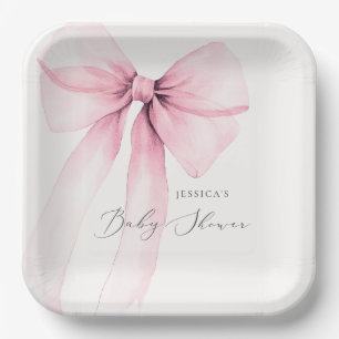 Coquette Watercolor Pink Bow Baby Shower Paper Pla Plates