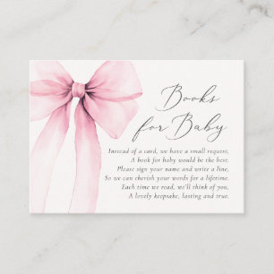 Coquette Watercolor Pink Bow Books for Baby Shower Business Card