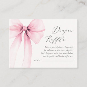 Coquette Watercolor Pink Bow Diaper Raffle Card