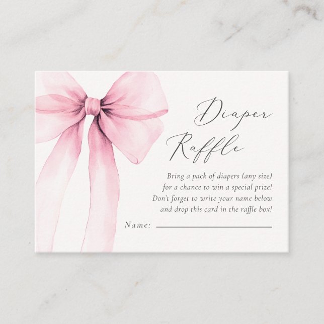 Coquette Watercolor Pink Bow Diaper Raffle Card (Front)