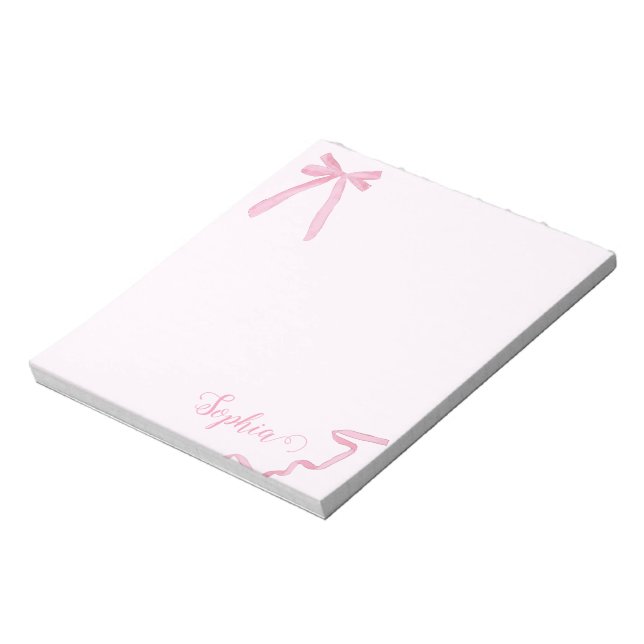 Coquette watercolor Pink Bow Ribbon Personalized Notepad (Rotated)
