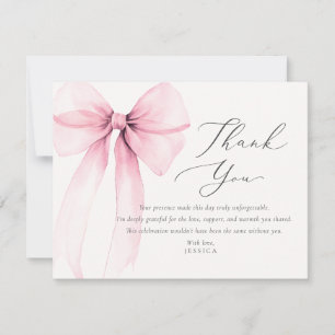 Coquette Watercolor Pink Bow Thank You Card