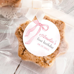 Coquette Watercolor Pink Cute Bow Birthday Classic Round Sticker