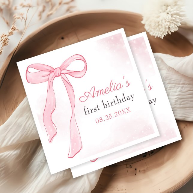 Coquette Watercolor Pink Cute Bow Birthday Napkins (Creator Uploaded)