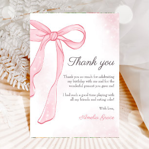 Coquette Watercolor Pink Cute Bow Birthday Thank You Card