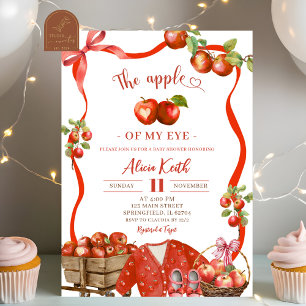 Coquette Wavy Bow Apple Of Our Eye Baby Shower Invitation