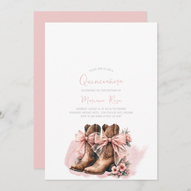 Coquette Western Boots Quinceanera Birthday Invitation (Front/Back)