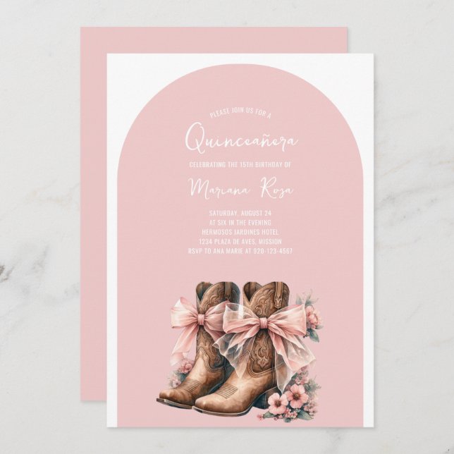 Coquette Western Boots Quinceanera Birthday Invitation (Front/Back)