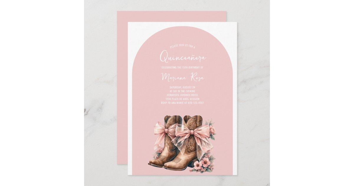 Coquette Western Boots Quinceanera Birthday Invitation