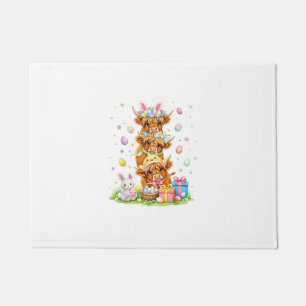 Coquette Western Highland Cow Easter Eggs Cute Bun Doormat