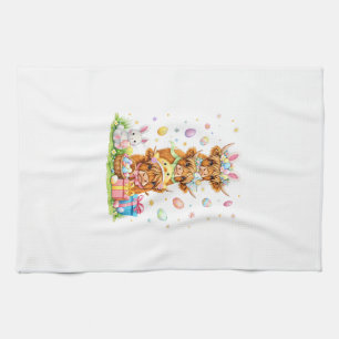 Coquette Western Highland Cow Easter Eggs Cute Bun Kitchen Towel