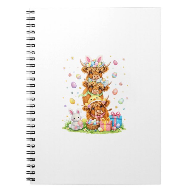 Coquette Western Highland Cow Easter Eggs Cute Bun Notebook (Front)
