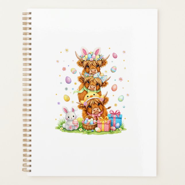 Coquette Western Highland Cow Easter Eggs Cute Bun Planner (Front)