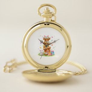 Coquette Western Highland Cow Easter Eggs Cute Bun Pocket Watch