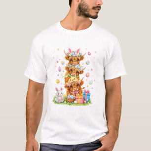 Coquette Western Highland Cow Easter Eggs Cute Bun T-Shirt