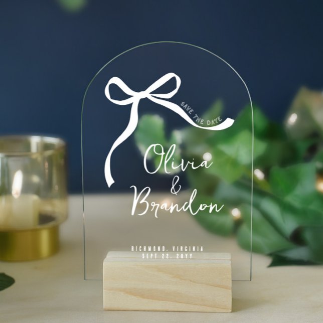 Coquette whimsical hand drawn bow save the date acrylic invitations (Creator Uploaded)
