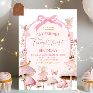 Coquette White and Pink Fairy First Birthday Invitation