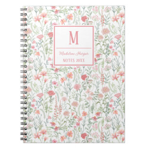 Coquette Wildflower Meadow Personalised Pink Notebook