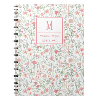Coquette Wildflower Meadow Personalised Pink Notebook