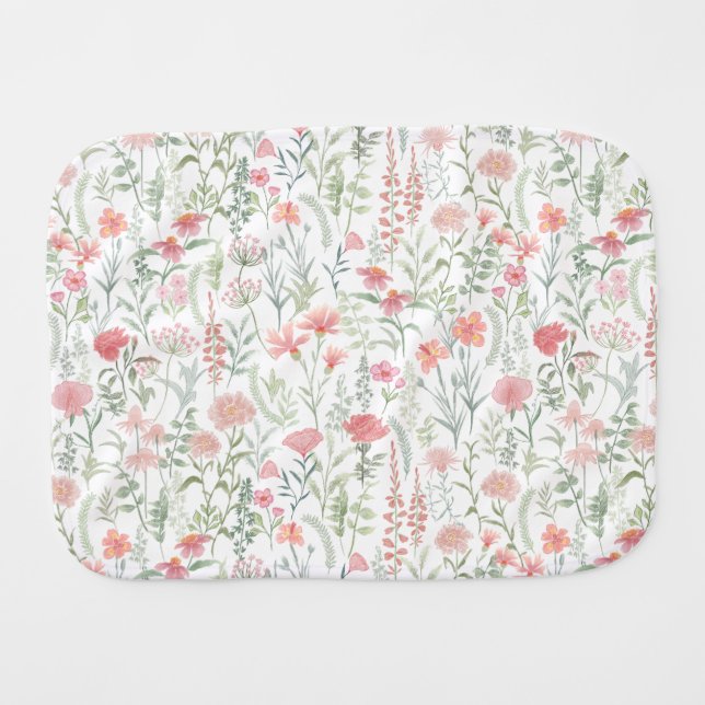 Coquette Wildflower Meadow Pink Baby Burp Cloth (Front Horizontal)