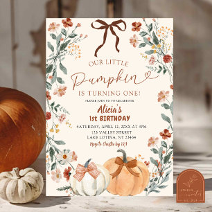 Coquette Wildflower Pumpkin 1st Birthday Invitation