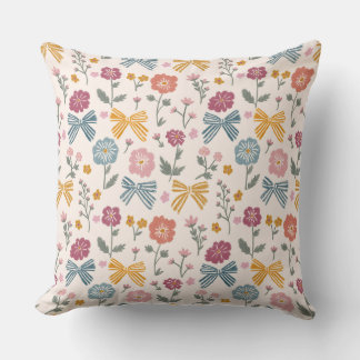Coquette Wildflower Ribbon Bow Girls Bedroom Decor Throw Pillow