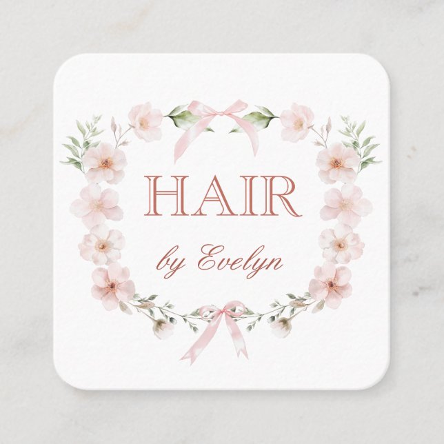 Coquette Wildflowers Frame Hair Business Card (Front)
