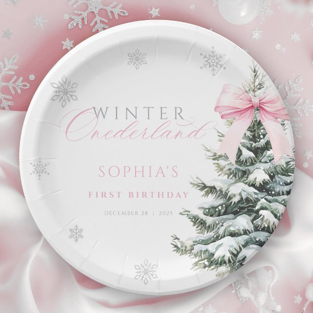 Coquette Winter Onderland First Birthday Paper Plates (Creator Uploaded)