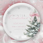 Coquette Winter Onederland First Birthday Paper Plates<br><div class="desc">Celebrate in style with these personalized plates snowy pine trees and pink bows. Perfect for a Winter Onederland themed first birthday.</div>
