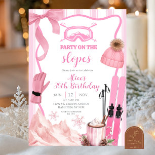 Coquette Winter Pink pastel Ski birthday Invitation