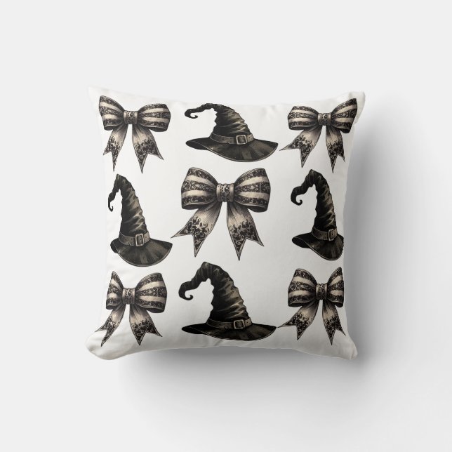 Coquette Witch Black Pillow – Elegant & Enchanting (Front)