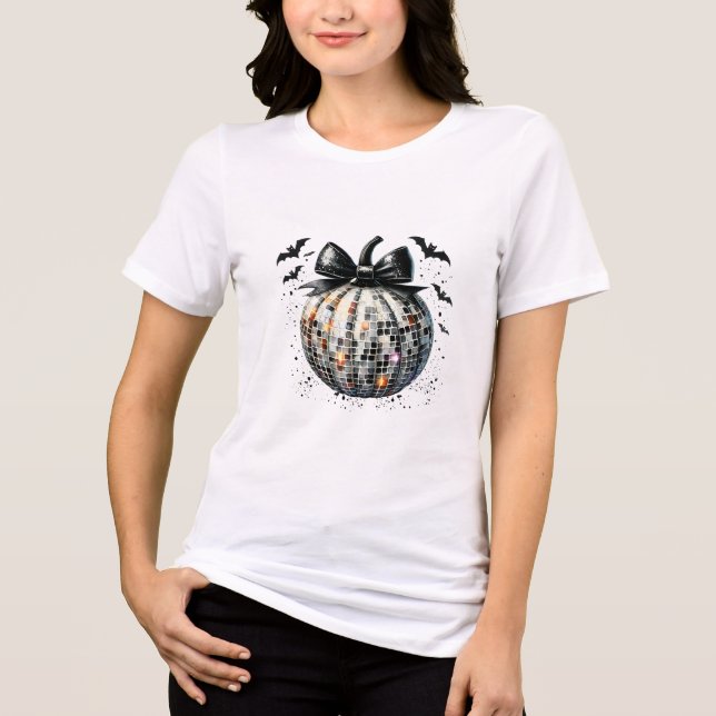 Coquettish Disco Ball Pumpkin Black Bow Tri-Blend  Tri-Blend Shirt (Front)