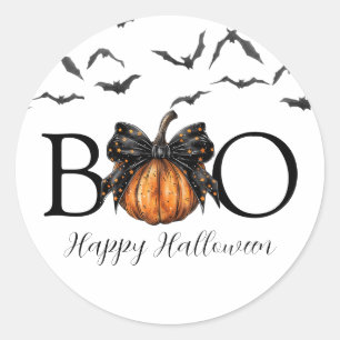 Coquettish Halloween Boo Pumpkin Bats Black Bow Classic Round Sticker